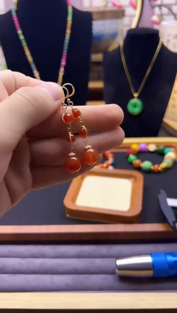 【闪购商品】南红玛瑙耳饰14K金镶嵌E127