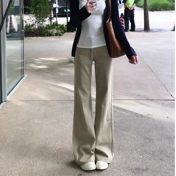 喇叭休闲牛仔裤百搭长裤秋季深咖色裤子女显瘦显高显腿长微喇裤子