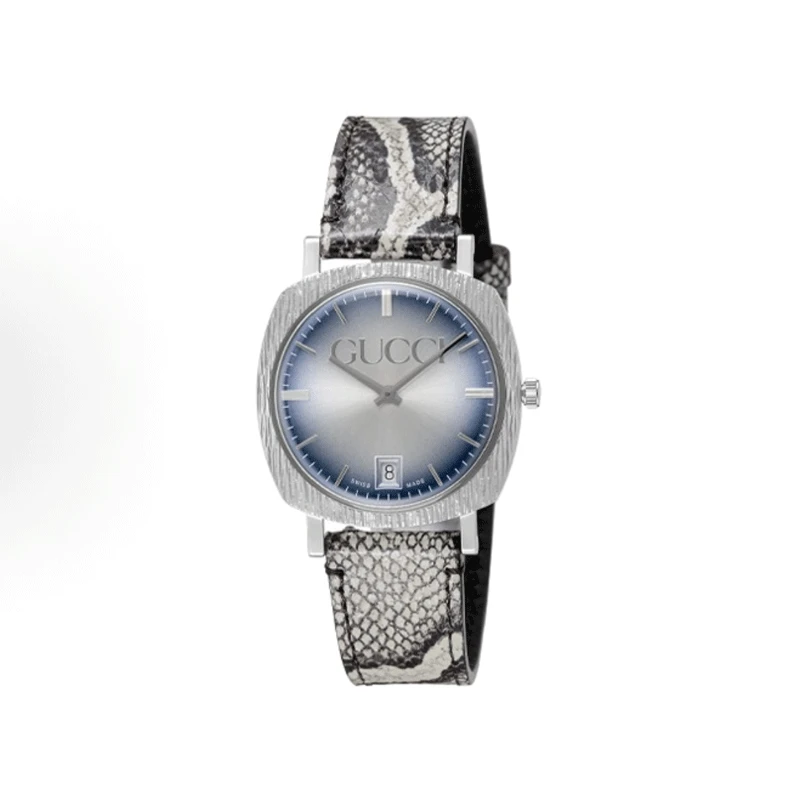 【全球购】古驰蓝色盘蛇纹印花表带35MM石英腕表YA152401