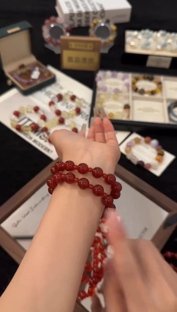 合金手链水晶红玛瑙双圈x2906