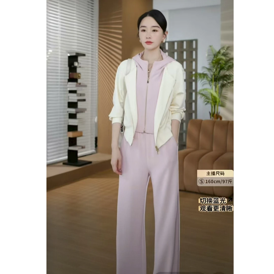 HELAAOMI“香巧可可”松弛感松连帽开衫卫衣+运动慵懒休闲裤套装