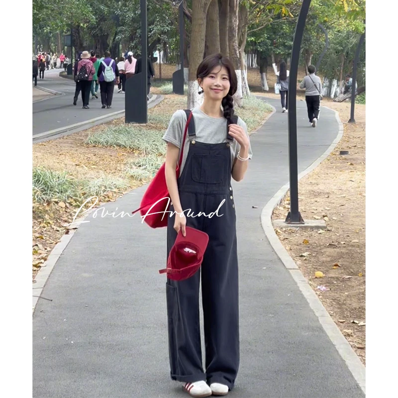 WANZI-9080小个子牛仔背带裤女连体裤显瘦显高长裤阔腿裤