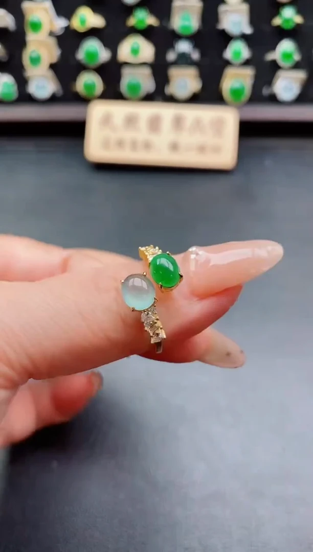 银S925镶嵌戒指翡翠1