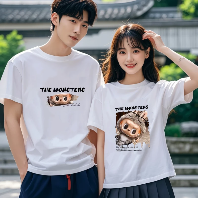两件装】情侣装一男一女夏季新款纯棉短袖t恤拉布布联名卡通设计感