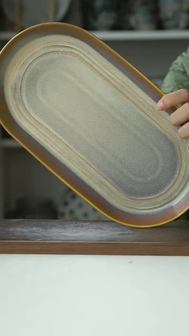 陶微瑕出澳洲TK窑变琥珀色椭圆盘31@4-2@