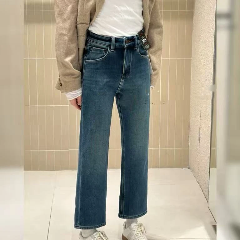 SU【350】代D 愫双  牛仔裤女2025冬加绒加厚高腰九分法棍裤