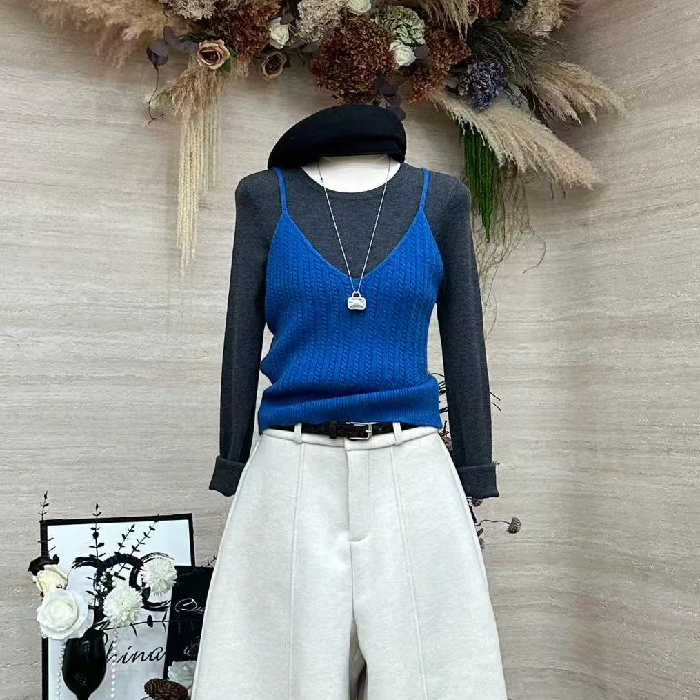 【元气夹心】韩系修身显瘦挂脖毛衣-6613