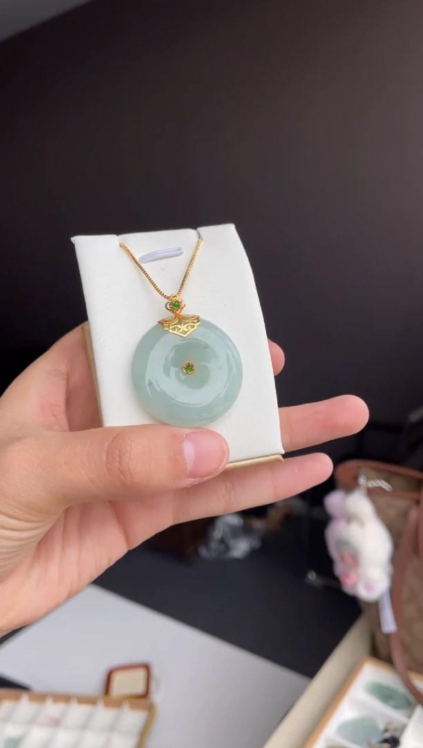 吊坠(不含链)18K金镶嵌翡翠天然缅甸A货翡翠