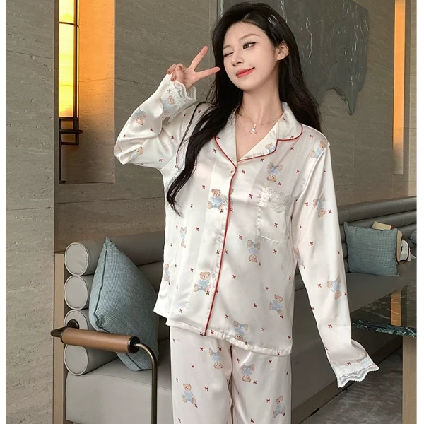 达芬奇密码2025可爱棕熊睡衣家居服套装情侣款薄款宽松显瘦欧若风