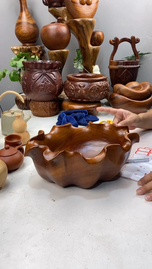 香樟木A43荷叶果盆/尺寸