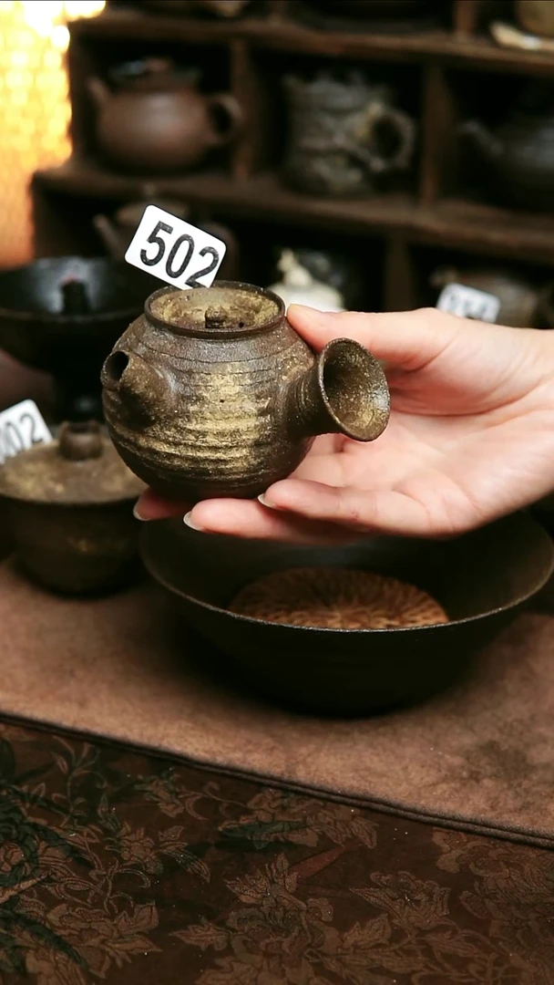 紫砂全手工黄粉引侧把茶壶125毫升