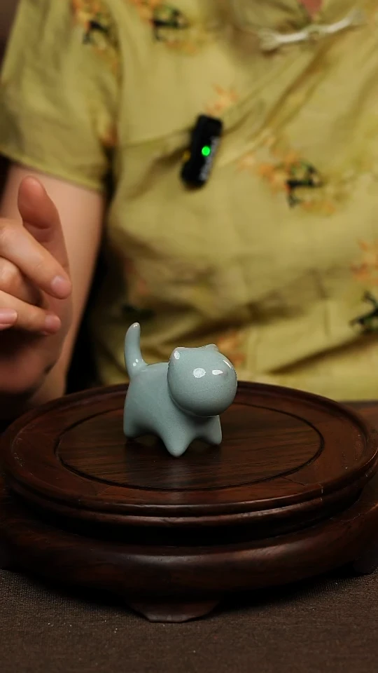 瓷片天青色茶宠小猫咪微瑕不带礼盒