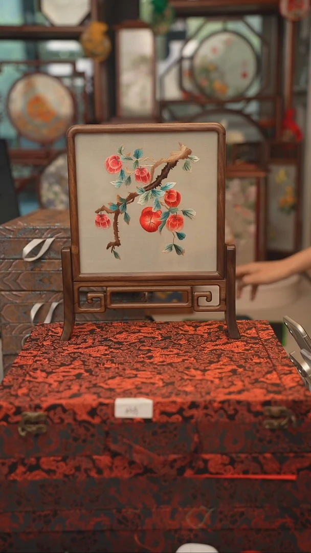 扇子摆件摆台双面绣花