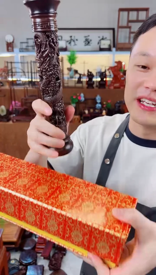 风车木（黑檀木）黑檀龙柱香炉 高度28cm