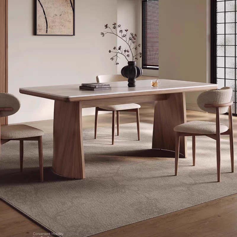 2025新款岩板餐桌现代简约轻奢高级感实木饭桌小蛮腰洞石高端餐桌