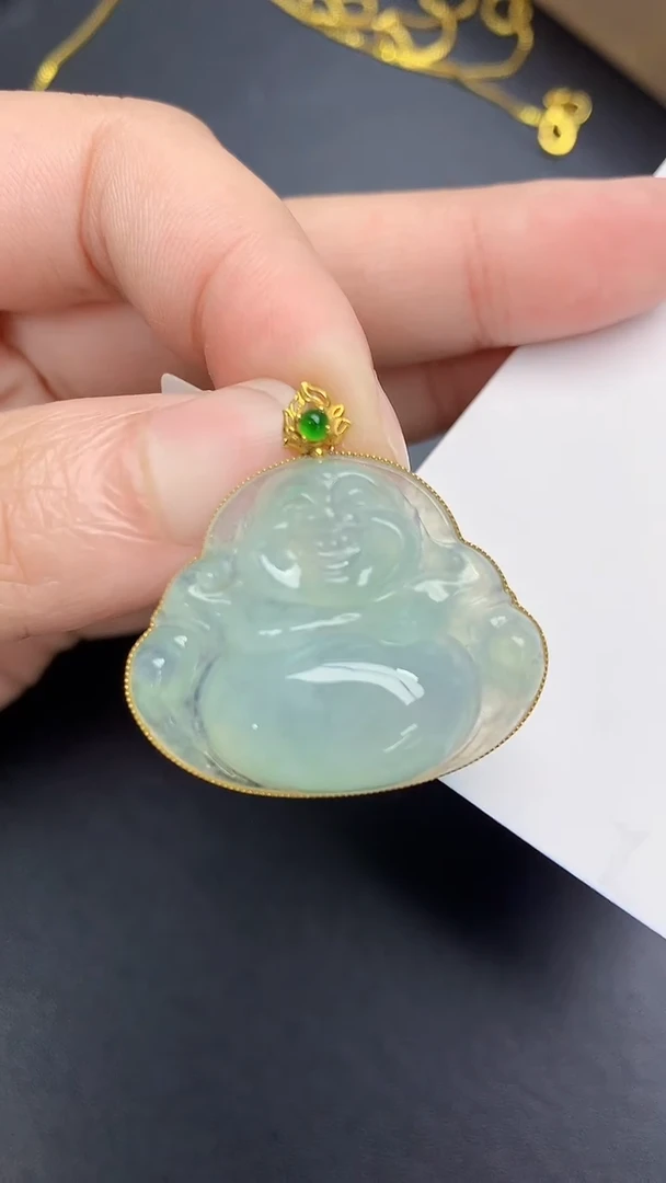颈饰18K金镶嵌翡翠天然缅甸A货百元以上9元证书费自理