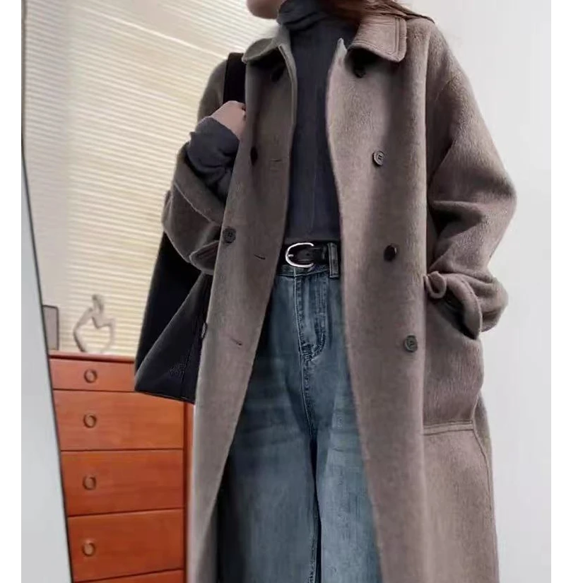 666-1  长款娃娃领毛呢外套