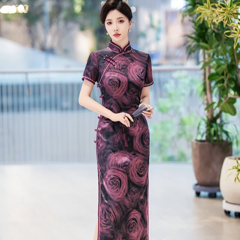 白幼秀2025中式复古气质中长款旗袍【5545】