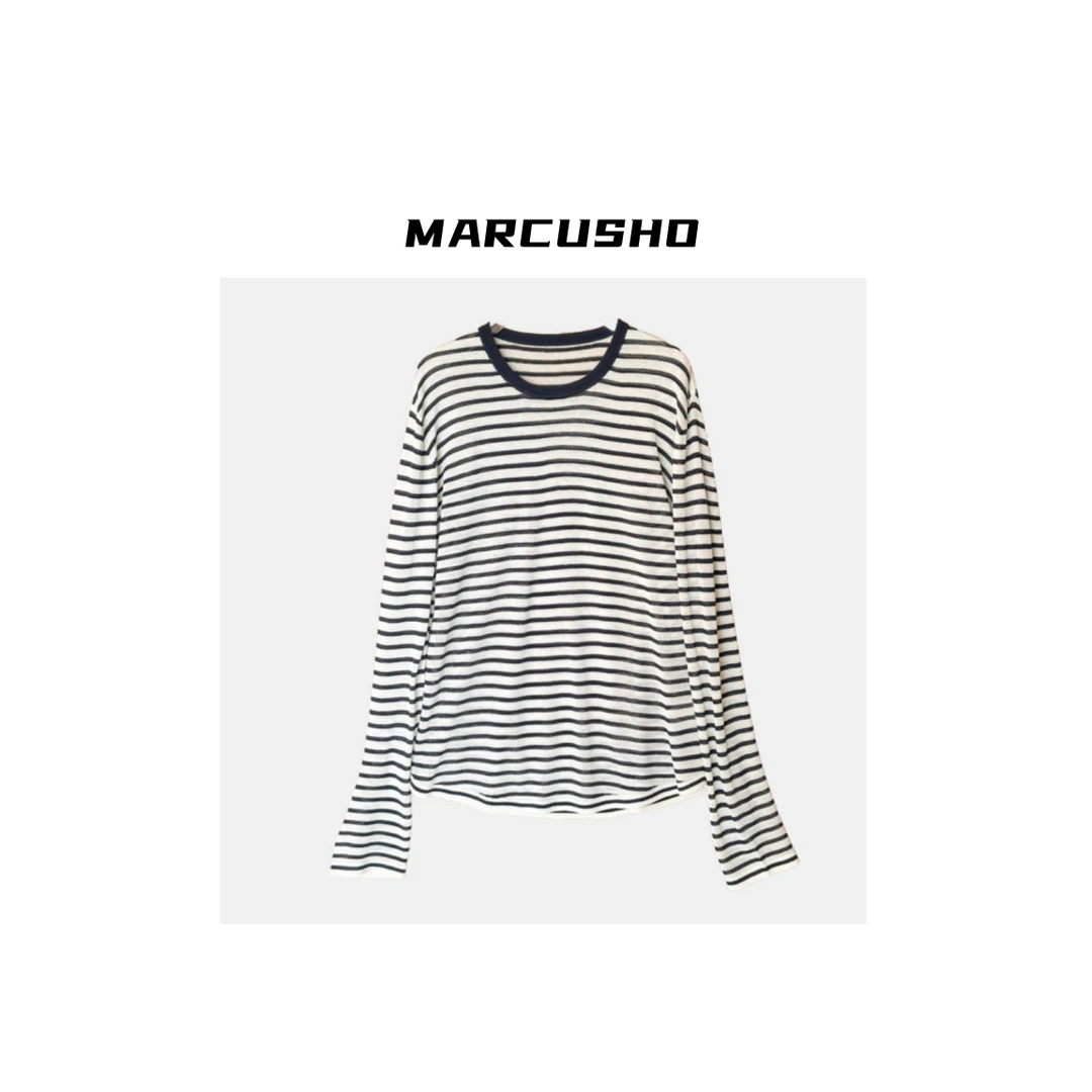 MARCUSHO天丝亚麻横条针织衫K1041