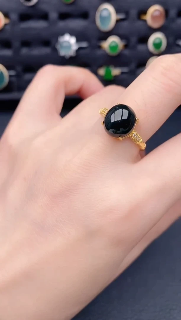 银S925镶嵌戒指翡翠天然a货翡翠122