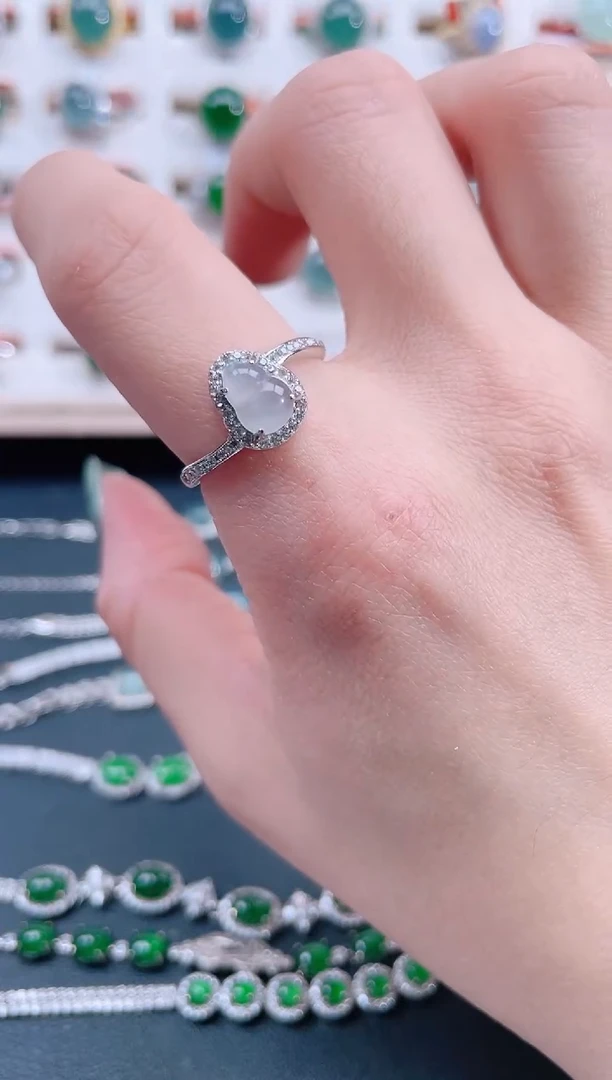 银S925镶嵌戒指翡翠天然翡翠