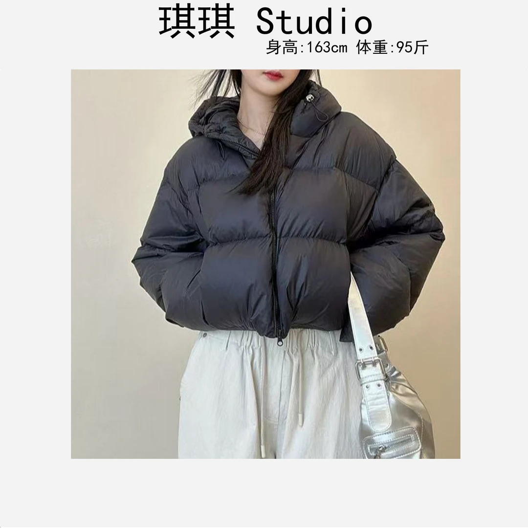 冬季新款潮流气质时尚拉链抽绳连帽显瘦减龄休闲百搭羽绒服外套77