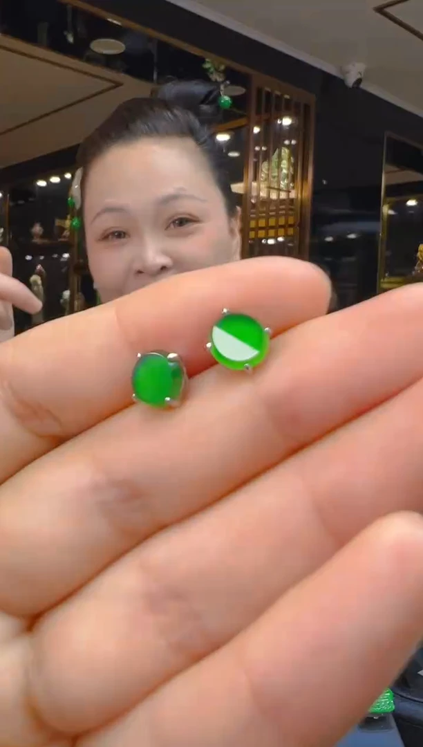 翡翠银S925镶嵌耳饰003（多样性发其一）