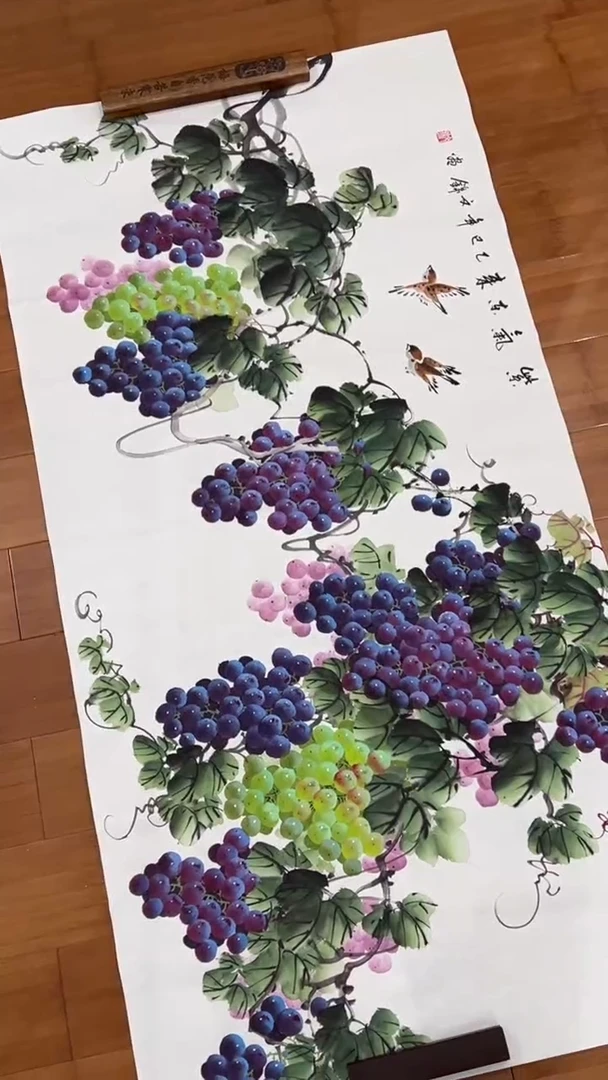 国画【福利，纯手工手绘】张文锦葡萄横幅138*68厘米