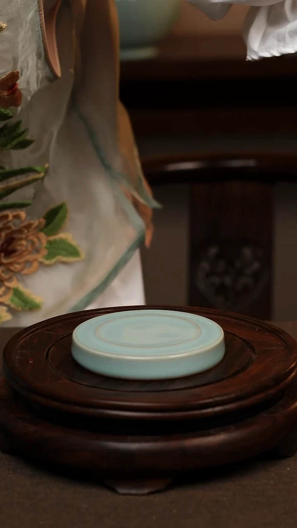 瓷片天青色杯垫 微瑕 不带礼盒