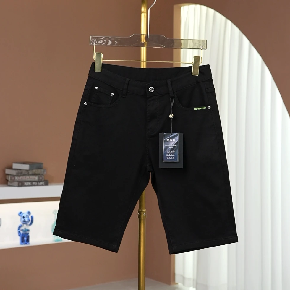 不掉色精梳棉牛仔短裤男士夏季纯黑色潮流修身2025年男款牛仔裤