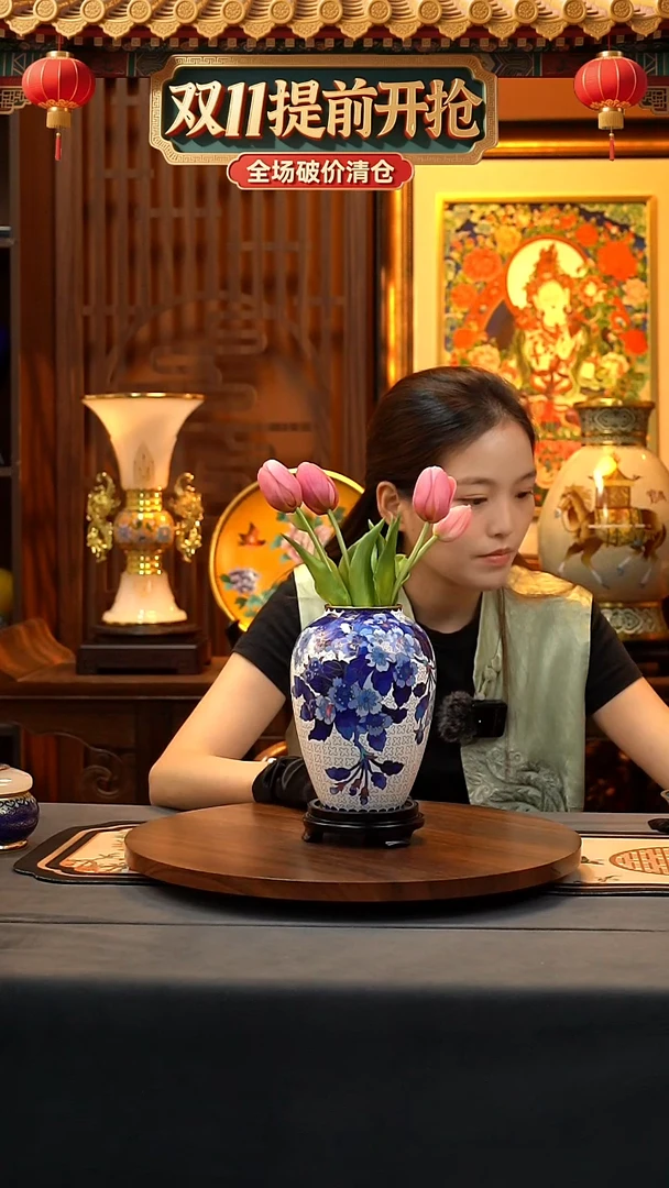 景泰蓝海棠花瓶  孤品一套