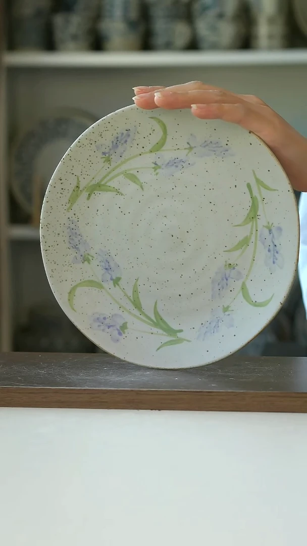 粗陶手绘薰衣草早餐盘21cm@4-2@