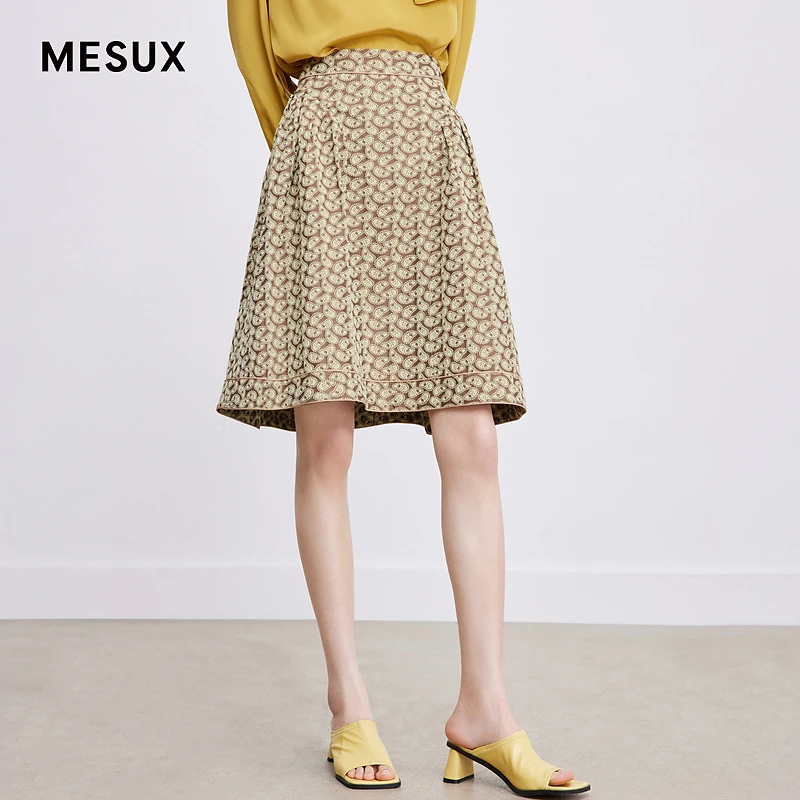 MESUX米岫色织提花料褶皱裙摆半身短裙MKSUS305
