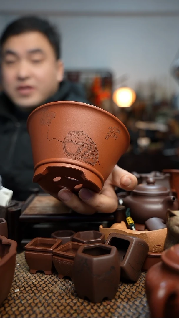 紫砂花盆蜗***牛長木軒精品紫砂