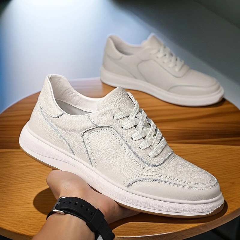 Y头层牛皮休闲男皮鞋真皮透气软底软面男士运动白鞋板鞋潮鞋7