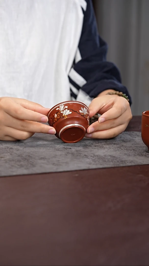 茶杯紫砂小红泥 金银玉兰 主人杯