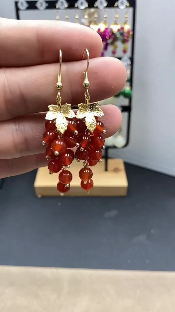 【闪购商品】南红玛瑙耳饰银S925镀金镶嵌尺寸6mm葡萄01