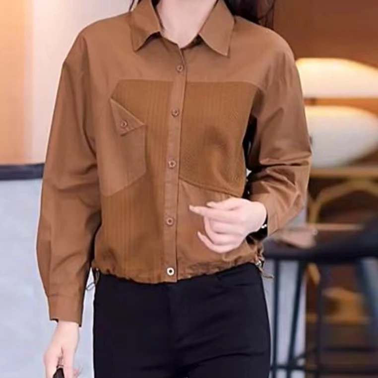 【艾萱萱】8321款长袖衬衫女士设计感抽绳 约55