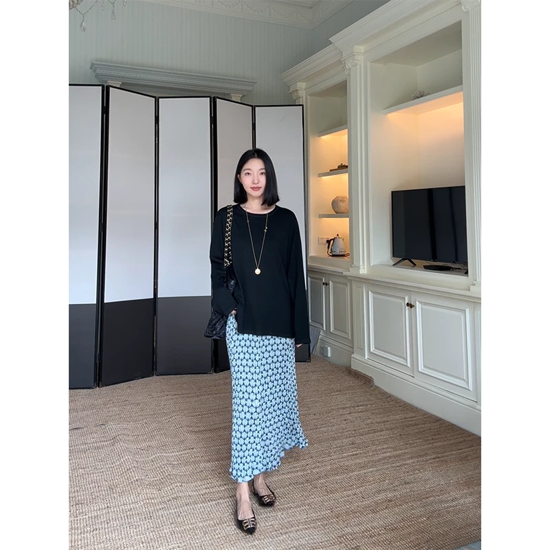 郭九九呢 羊毛简约百搭宽松显瘦针织衫花色鱼尾半身裙 G925A13944