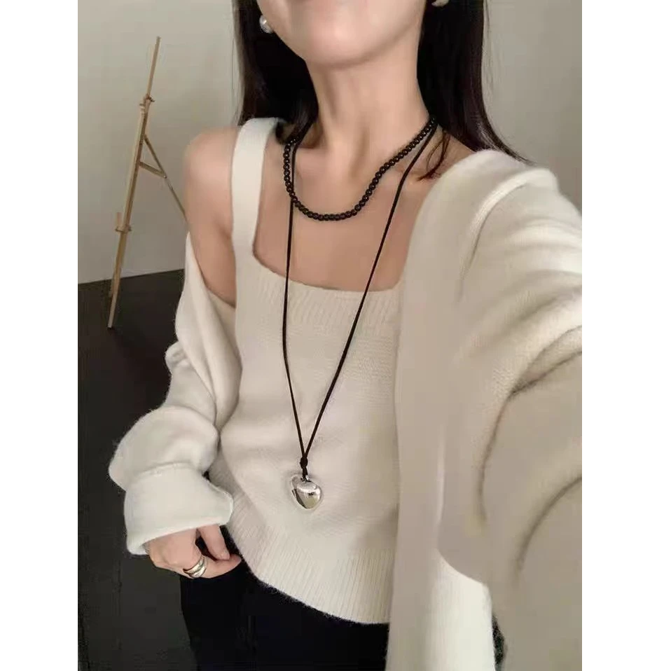 慵懒气质简约针织开衫+吊带背心