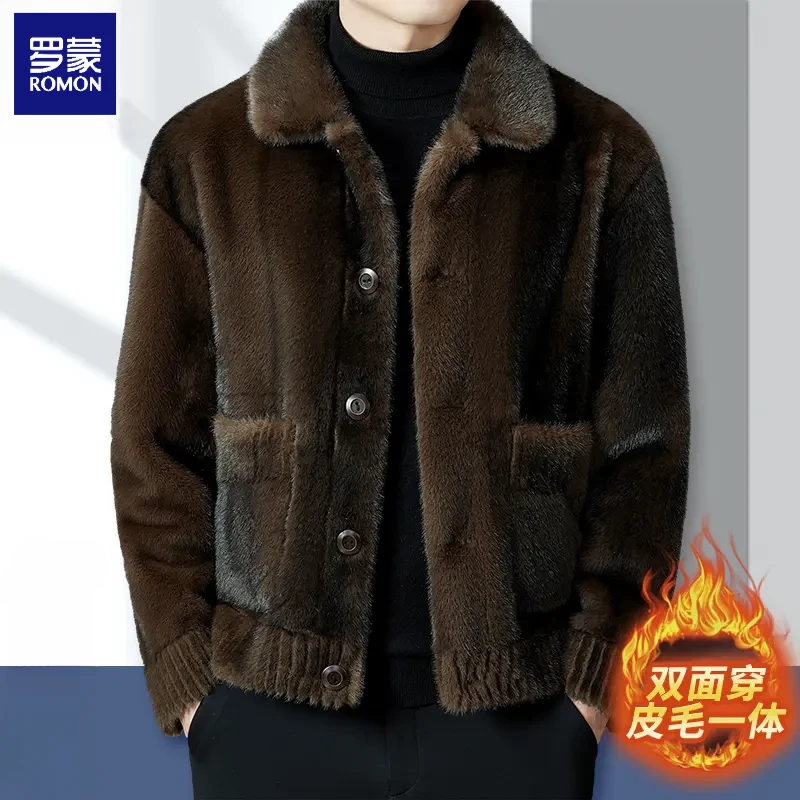 罗蒙雪兰貂冬季夹克男外套2025新款皮毛一体潮流双面穿保暖大衣