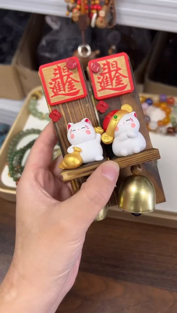 天然辰砂含辰砂招财猫铃铛贴多样发其一[0818]
