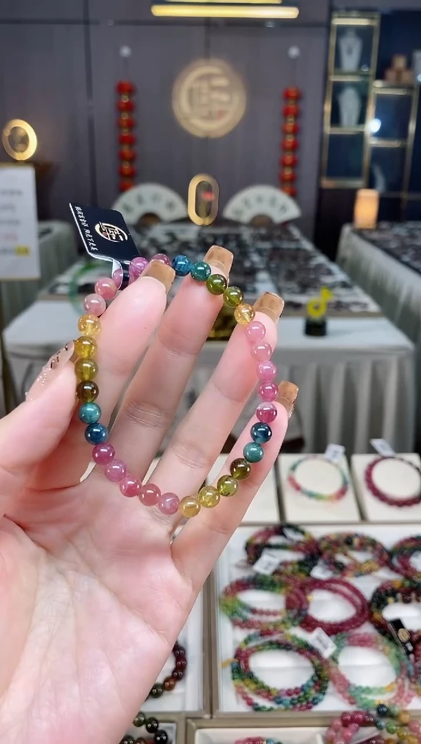 未镶嵌老矿碧玺色标彩虹单圈手串5mm+碧玺dan多样性发货一条