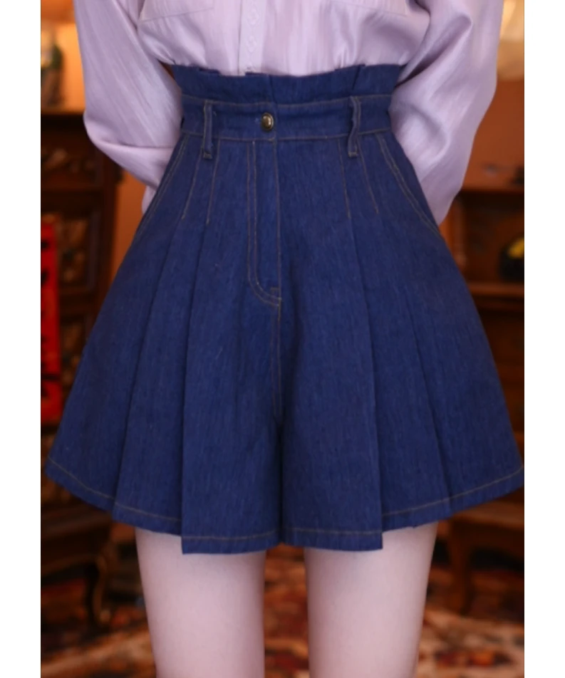 西西【深港蓝海】复古百搭显瘦高腰女装裙裤01658