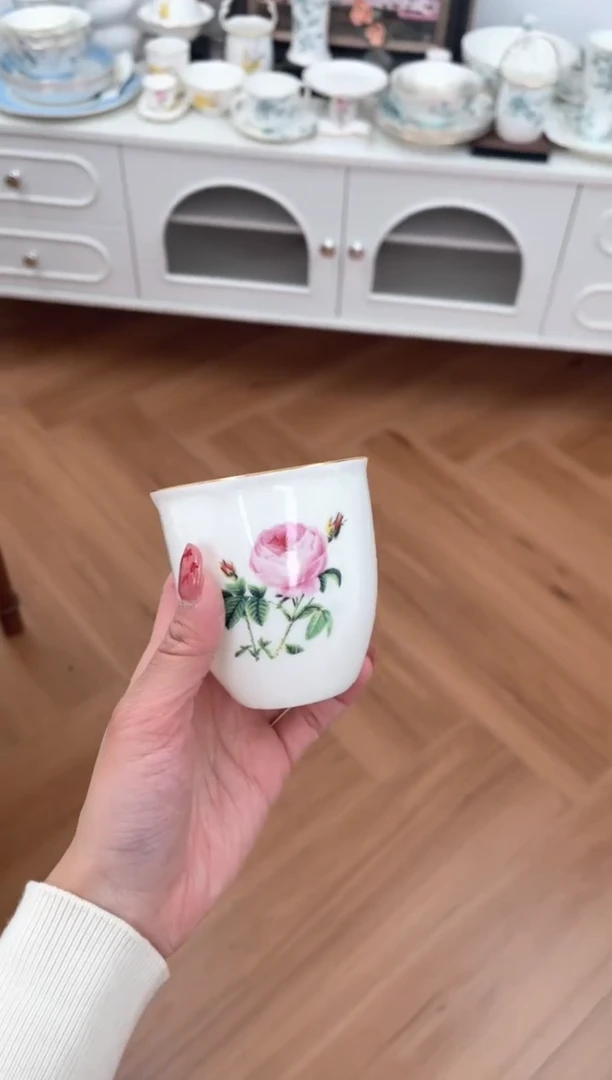 【闪购商品】碗玫瑰高骨骨瓷手握水杯