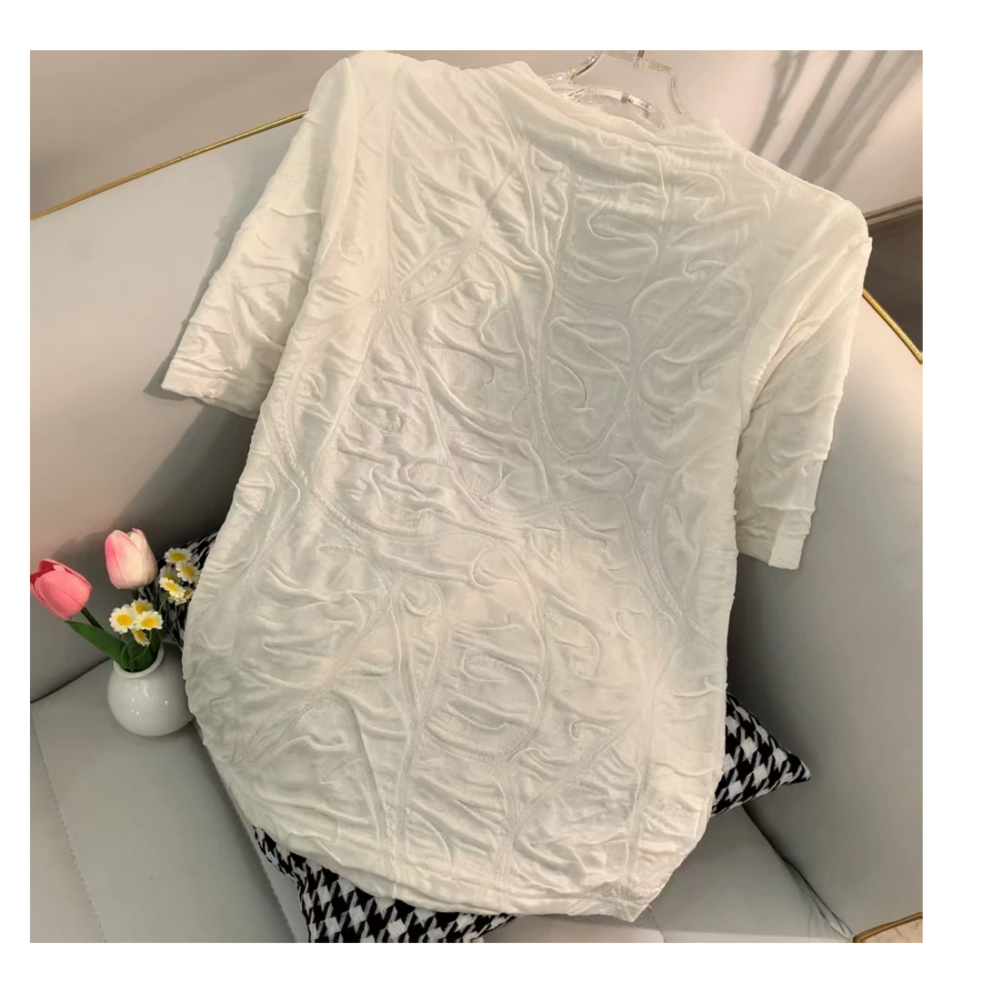 纪凡姬/25-1192-立体褶皱三醋酸【气质女神】打底衫T恤女