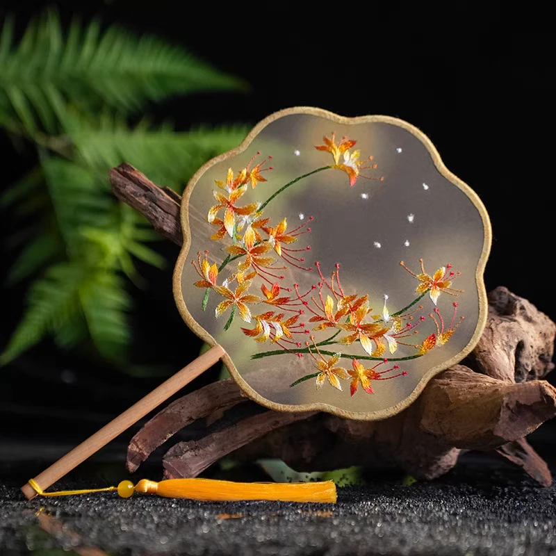 【79八瓣金银花】 苏绣精品双面刺绣古典团扇