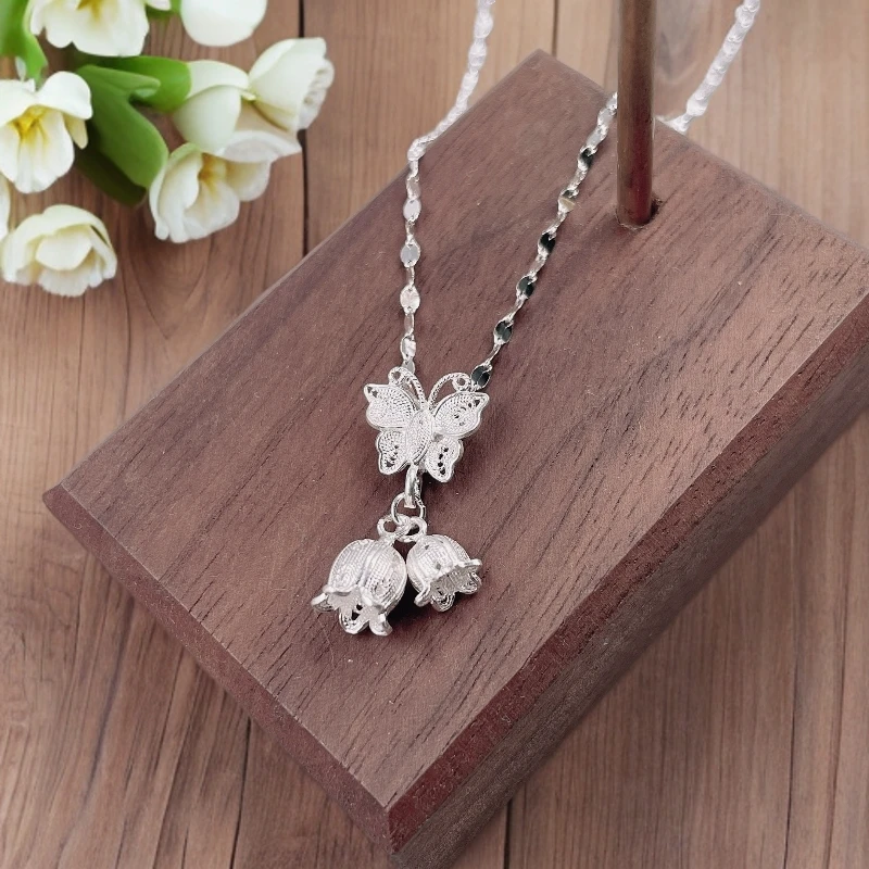 吊坠足银 花丝蝶恋花吊坠套链