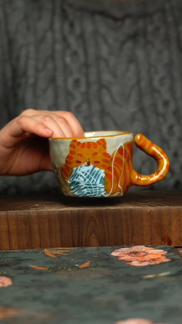 杯釉下彩手工手绘同款陶器