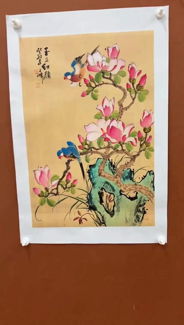 国画李文峰四尺三开仿古花鸟